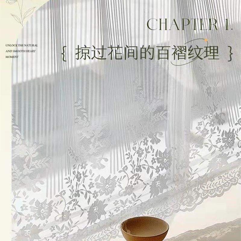 法式氛围蕾丝窗帘纱帘2024年新款客厅阳台条纹窗纱半遮光田园清新