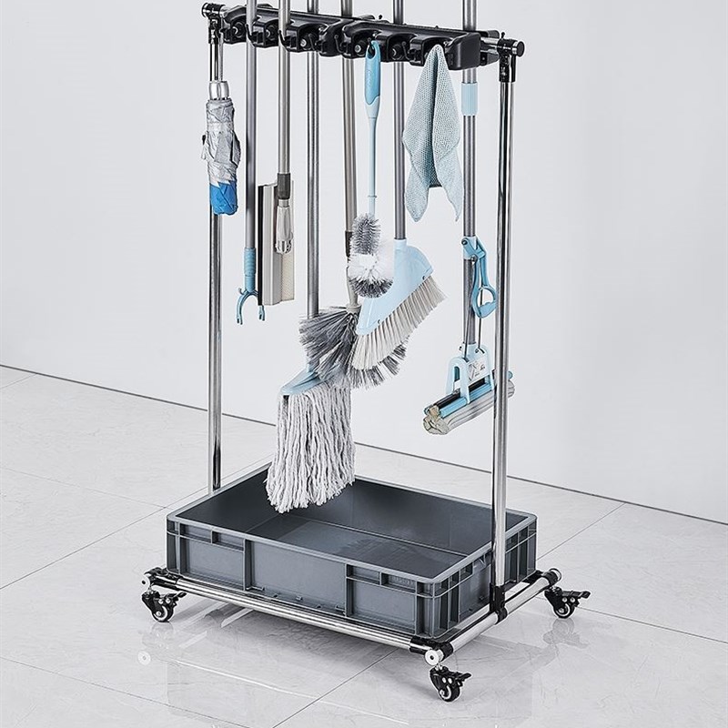 拖把架不锈钢落地置物架移动收纳架子放扫把清洁工具阳台挂架墩布