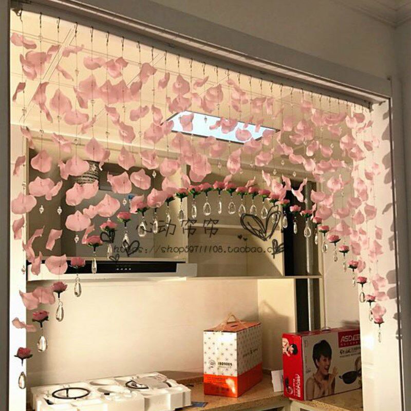 布质成套粉色网红花瓣帘隔断玄关婚房布艺装饰橱窗入户门店铺帘