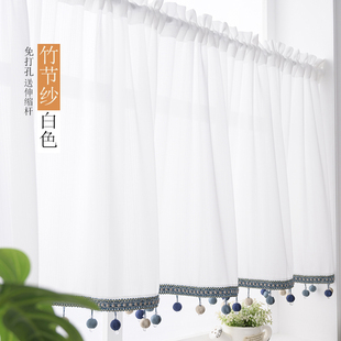 免打孔半帘短帘透光窗帘纱帘门帘咖啡帘厨房遮挡衣柜防尘帘亚麻