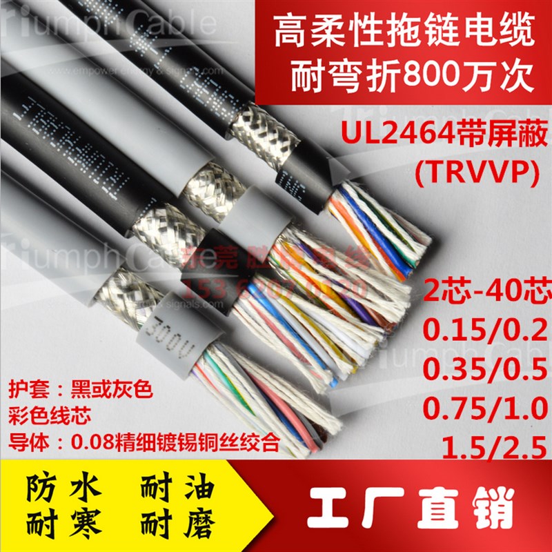 柔屏蔽拖链线2464-22AWG 20/22/25/28/30/32/35/40芯*0.35平方