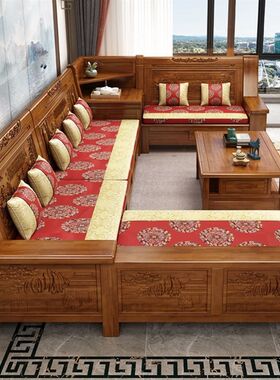 香樟木全实木沙发组合贵妃沙发组合储物冬夏两用客厅仿古中式家具