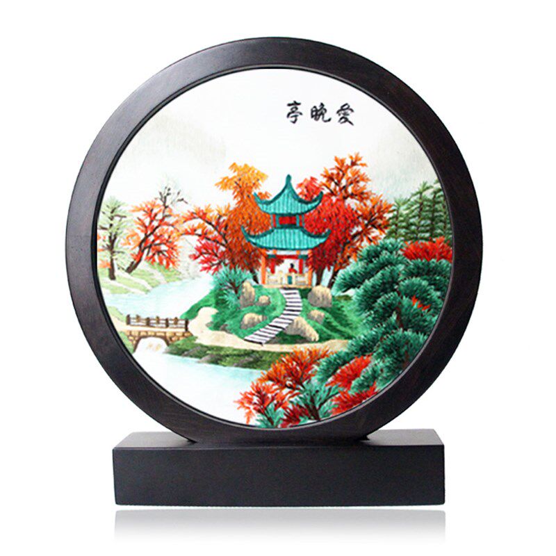 湘绣 牡丹 花开富贵  双面绣摆件 新年礼物 手工刺绣 工艺礼品