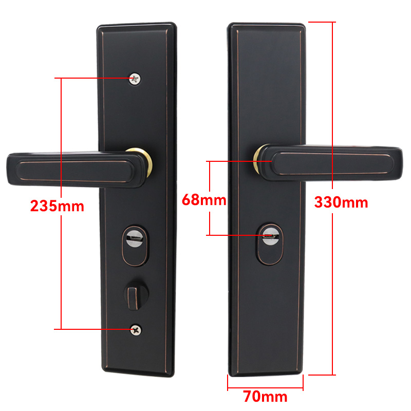 防盗门锁套装家用通用型入户门锁黑色不锈钢门把手大门C级芯锁具