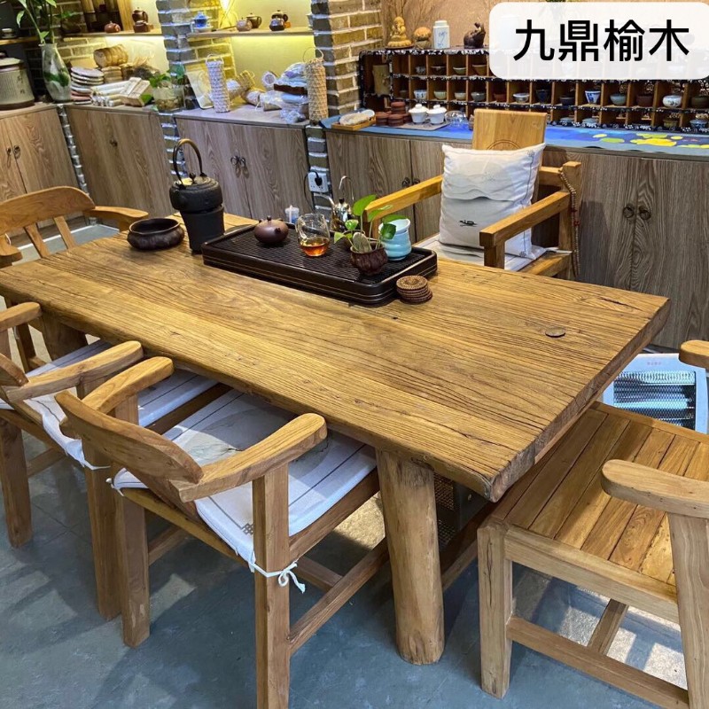 老榆木门板桌复古怀旧吧台旧木板原木实木风化板茶桌茶台民俗定制