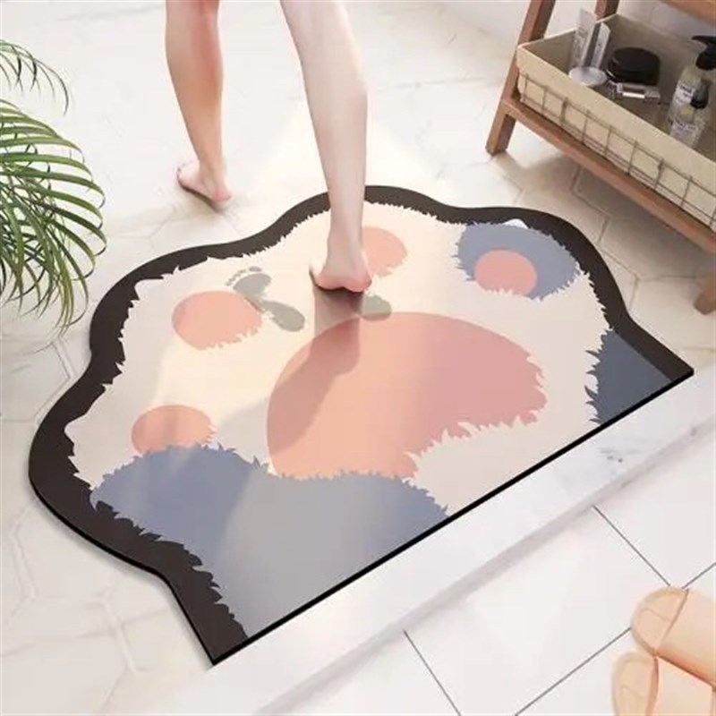 卫生间硅藻泥软垫吸水地垫浴室门垫厕所门口地毯可爱猫爪防滑脚垫