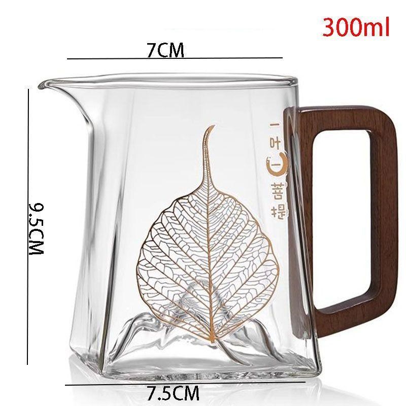 玻璃公道杯木把观山耐高温公杯茶漏一体功夫泡茶具配件分茶器