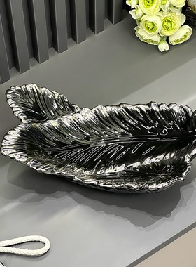 高颜值羽毛入户钥匙收纳玄关轻奢摆件门口鞋柜客厅家居装饰品