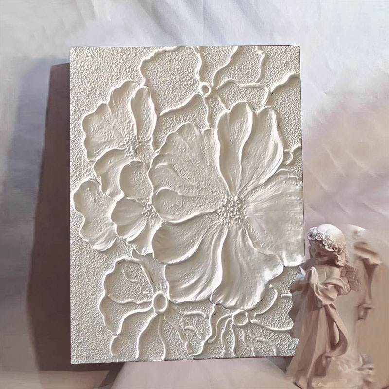 白色花卉石英砂肌理画diy材料全套数字油画立体网红装饰手绘礼物