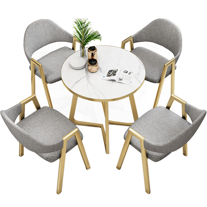 轻奢现代洽谈桌椅组合咖啡厅奶茶店会客接待圆桌家用小型简约餐桌