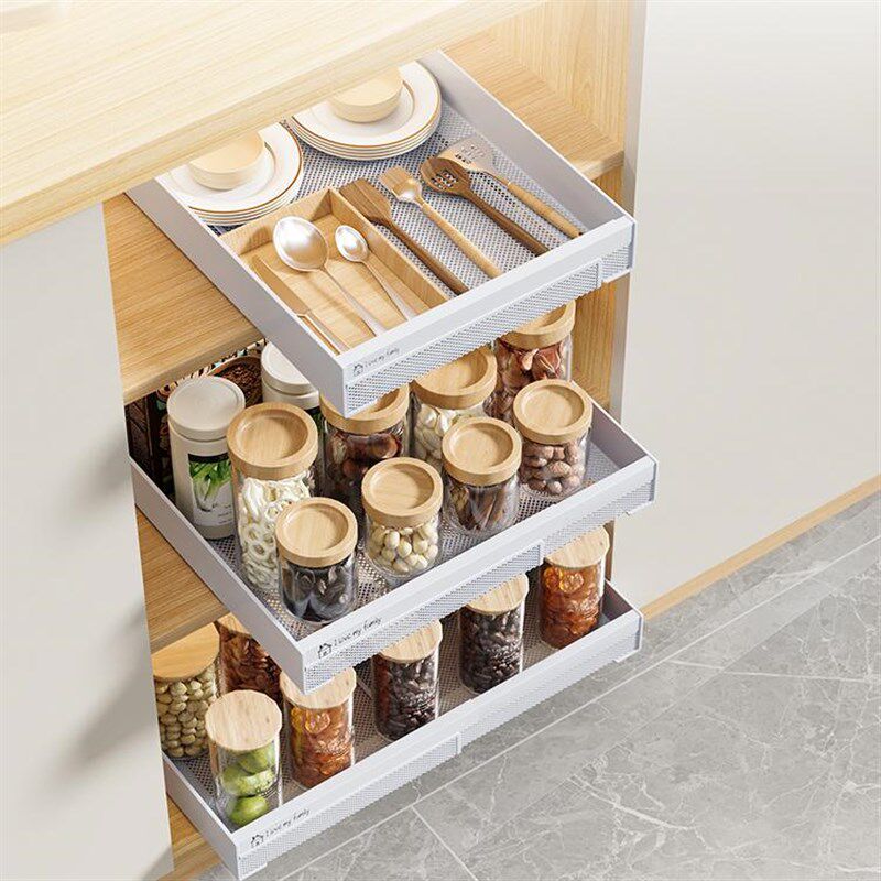 矮加宽厨房拉篮滑轨伸缩推拉抽屉下水槽橱柜内置物架抽拉式收纳筐