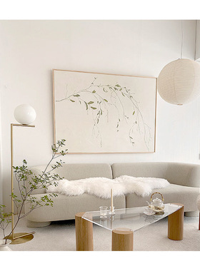 日式原木风装饰画绿色树枝极简主义绿植壁画客厅落地画侘寂风挂画