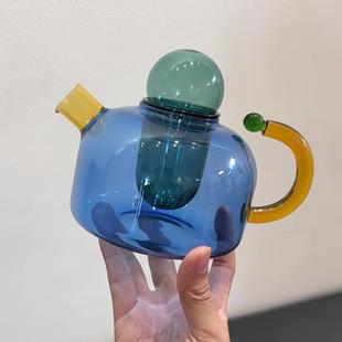 创意撞色耐高温玻璃茶水分离过滤小泡茶壶家用电陶炉围炉煮茶壶器