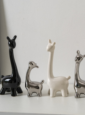 轻奢客厅陶瓷摆件装饰品小鹿一家