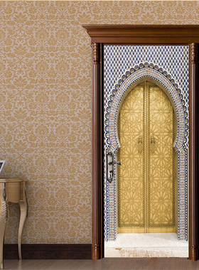 欧洲金黄色皇宫Fes门门贴卧室客厅装饰画自粘可移除PVC墙贴