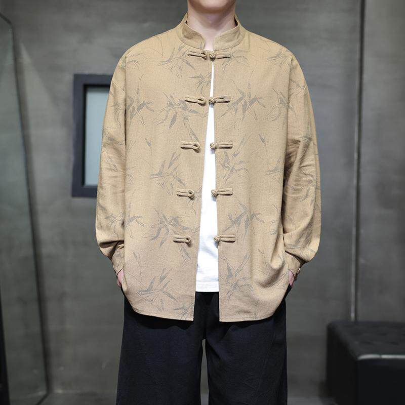 中国风立领唐装春秋款男式复古中山装新中式茶服棉麻盘扣衬衣外套