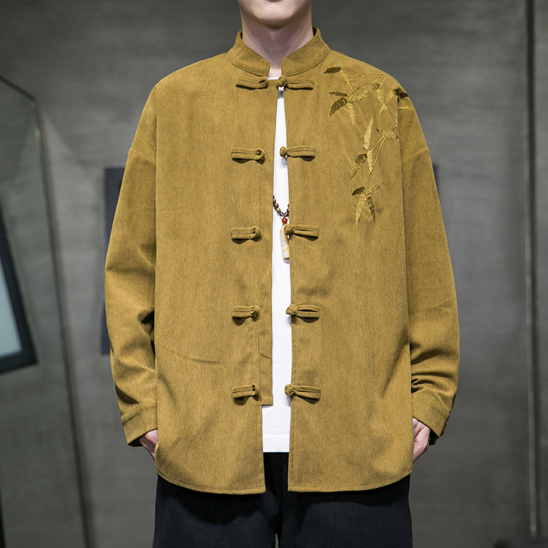 春秋季男式盘扣立领衬衫加大码