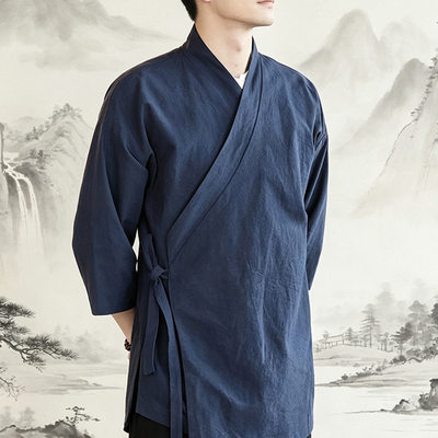 大码男汉服斜襟上衣茶服道袍