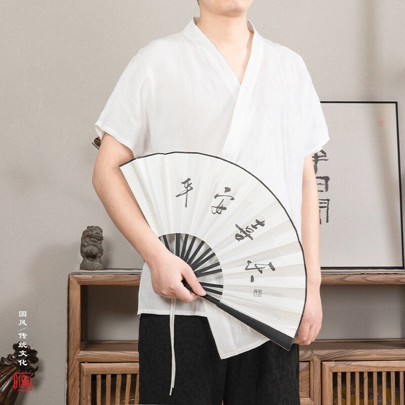 中国风夏季男式斜襟短袖汉服大码棉麻系绳薄款内衫中式打底衫汗衫