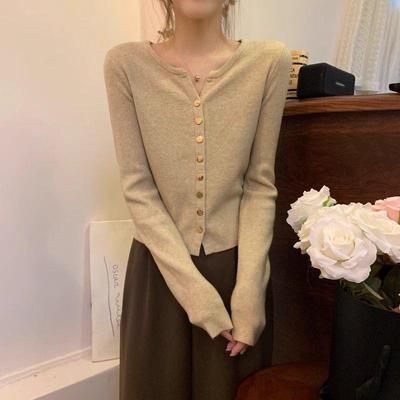 欧货V领长袖打底针织衫女秋冬2025纯欲简约高级感气质短款小上衣