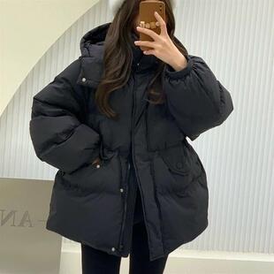 2025新款冬装韩版连帽收腰羽绒服女中长款休闲宽松加厚白鸭绒外套