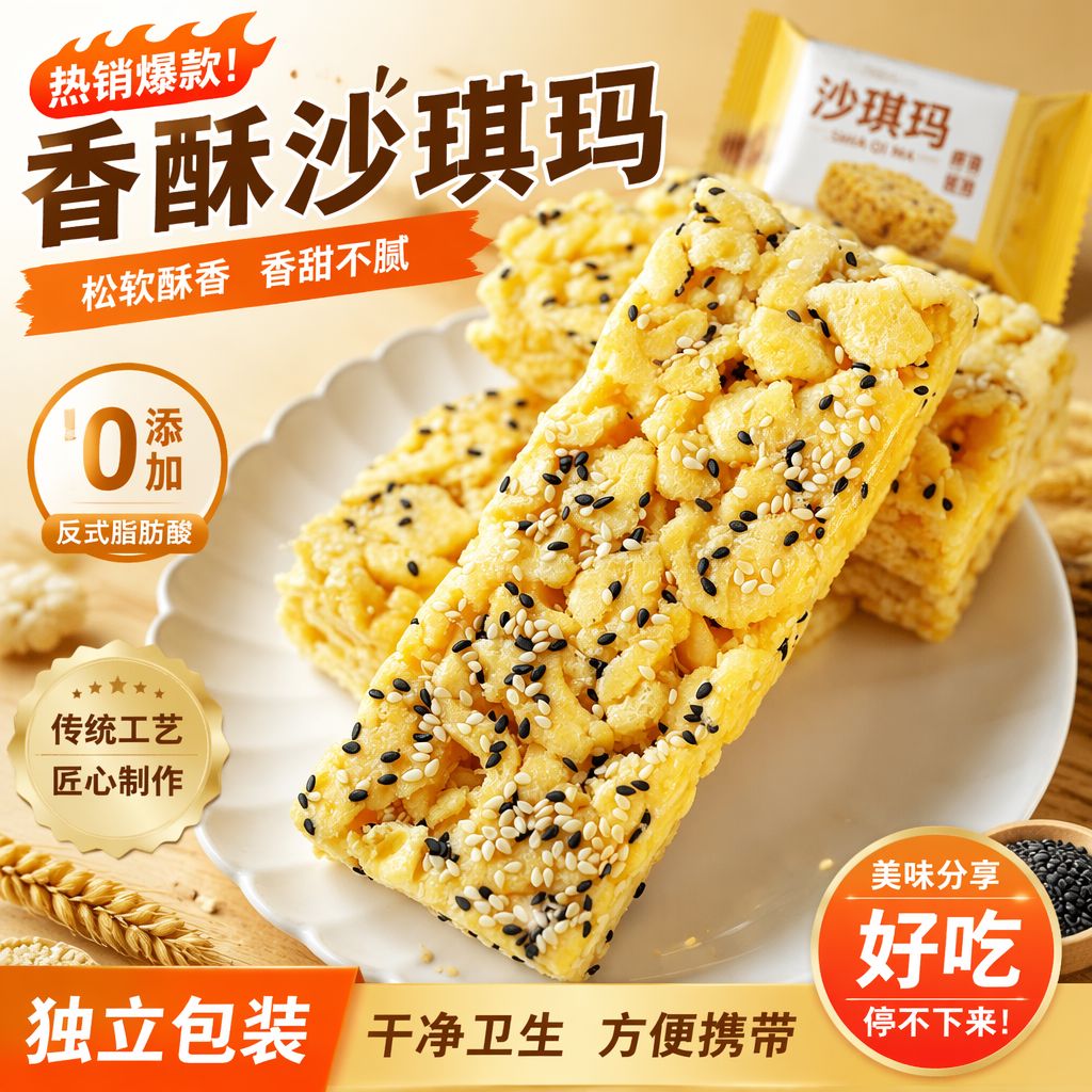 愣小二沙琪玛手工蛋黄芝麻蔓越莓巴旦木萨其马早餐办公室休闲零食