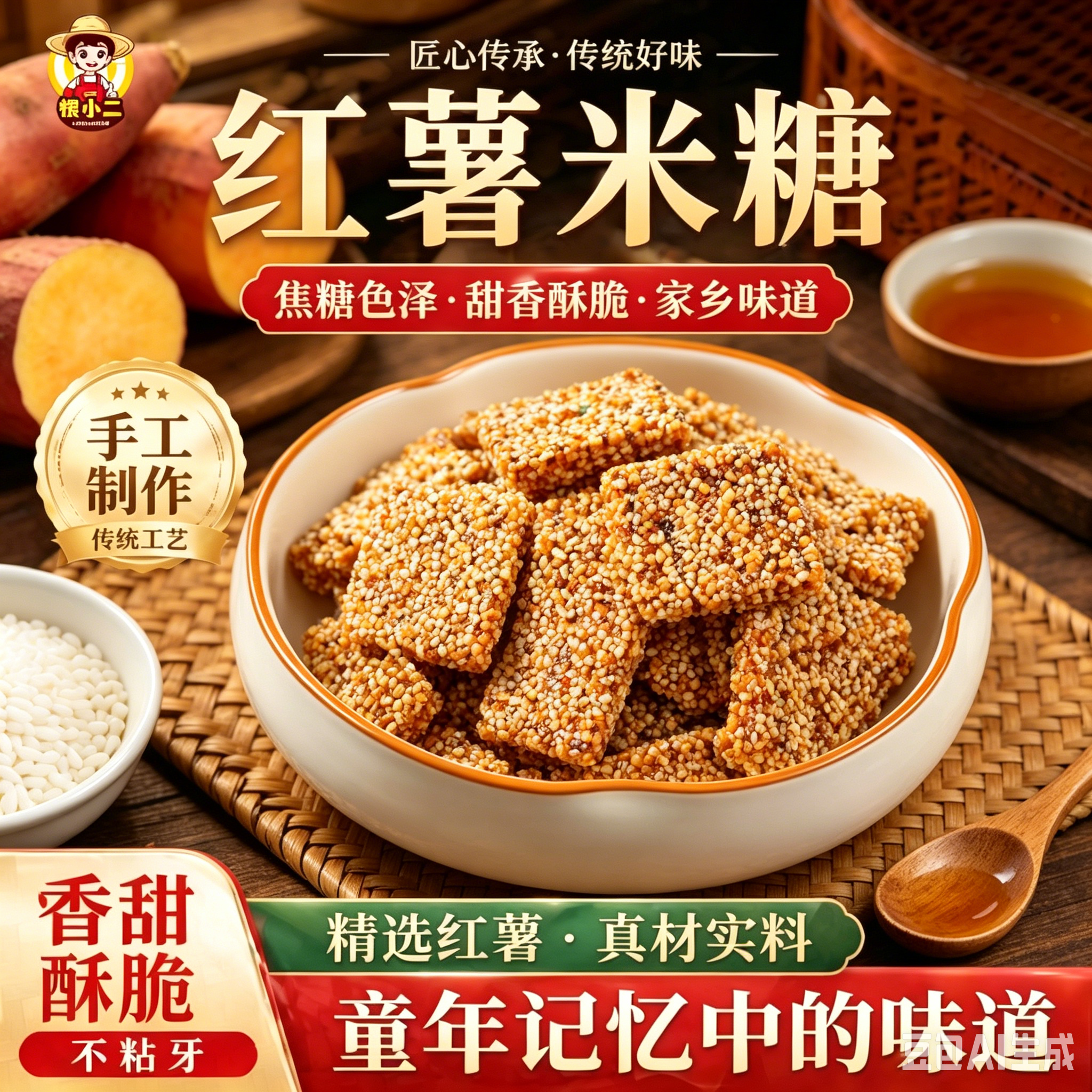 愣小二徽州特产红薯米糖花生酥坚果酥花生糖老少皆宜休闲解馋零食