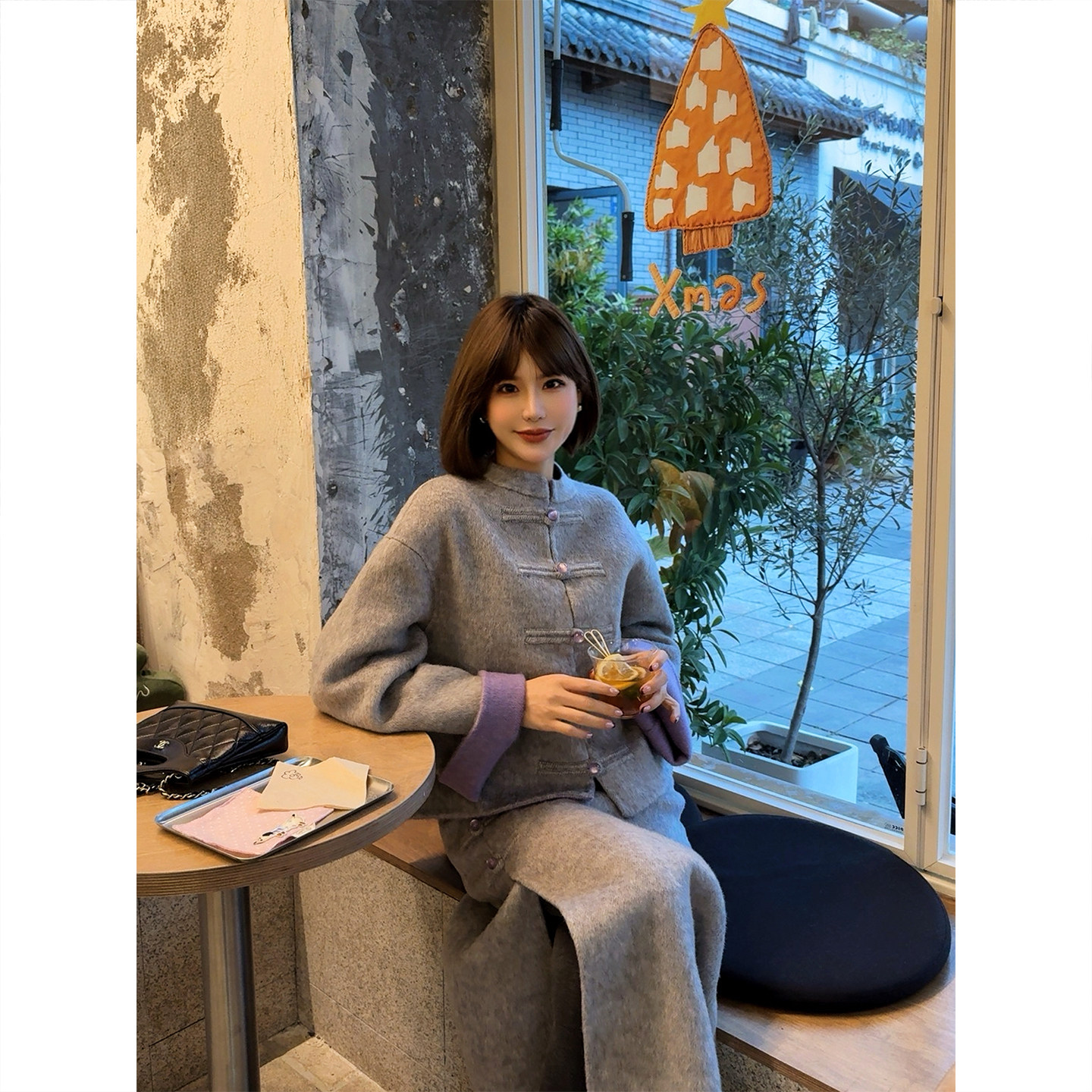 70支绵羊毛新中式盘扣双面呢外套