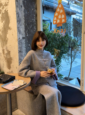 ASBR 原C料！70支绵羊毛新中式盘扣双面呢外套2025冬新款撞色上衣