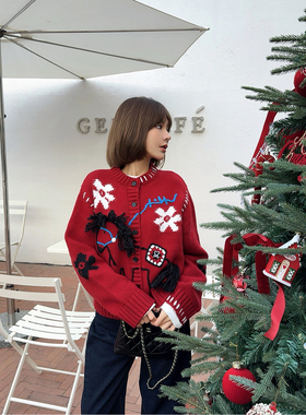 ASBR 原C【马上有钱】花开本命年红毛衣26春新款小马立体刺绣针织