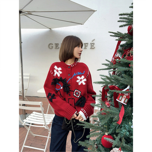 ASBR 原C【马上有钱】花开本命年红毛衣26春新款小马立体刺绣针织