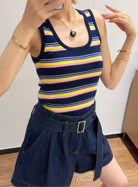 ASBR设计师买手店【多巴胺通勤密钥】彩虹条纹U领纯棉工字背心女