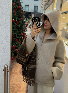 ASBR 原C！100%澳洲美利奴羊毛双面呢大衣25冬新款贴肤连帽外套女