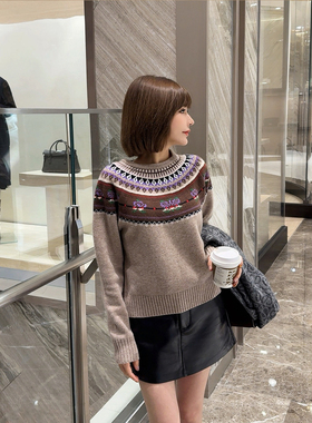 ASBR【100羊毛】复古北欧风费尔岛虚提保暖针织25冬新品圆领套衫