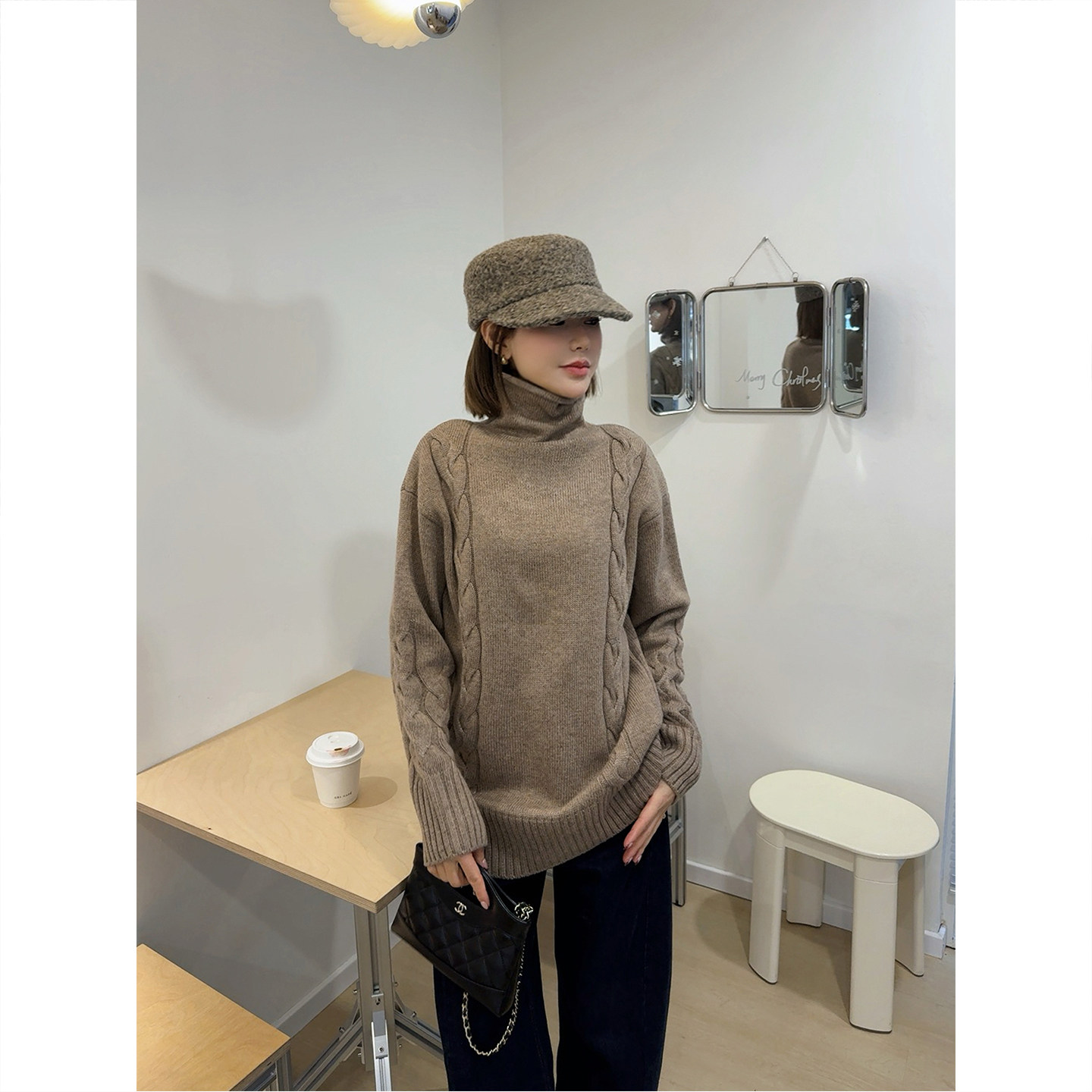 ASBR原C！福利~100%羊毛浮雕扭纹卷边堆堆领毛衣25冬新款针织衫女,女装/女士精品,毛针织衫,淘宝优惠券,粉丝福利购,淘宝优惠卷