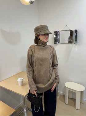 ASBR原C！福利~100%羊毛浮雕扭纹卷边堆堆领毛衣25冬新款针织衫女