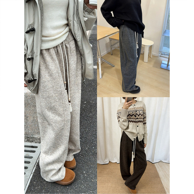 复古慵懒风立体分割休闲直筒裤女