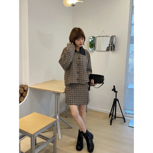 半裙套装 miu系格纹休闲宽松羊毛夹克减龄毛呢外套 女 原C料 ASBR