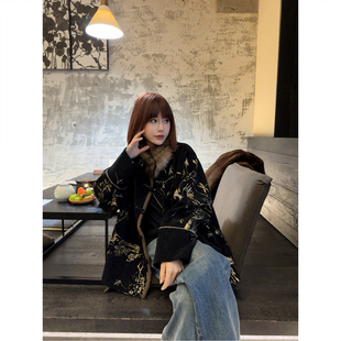 ASBR 原C料【明星同款】国风新中式雪尼尔提花黑金梅枝外套26春新