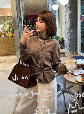 ASBR 原C！100%美莉诺羊毛设计感两穿系带针织衫25冬新款兔耳开衫