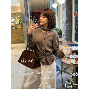 兔耳开衫 ASBR 25冬新款 100%美莉诺羊毛设计感两穿系带针织衫 原C