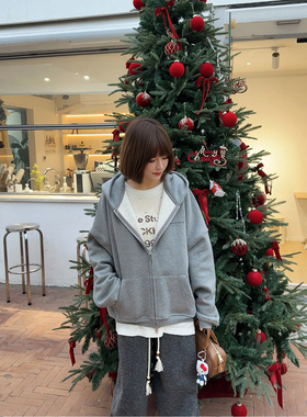 ASBR 原C！满天星闪钻拉链宽松卫衣帽衫2025冬新款加绒加厚外套女