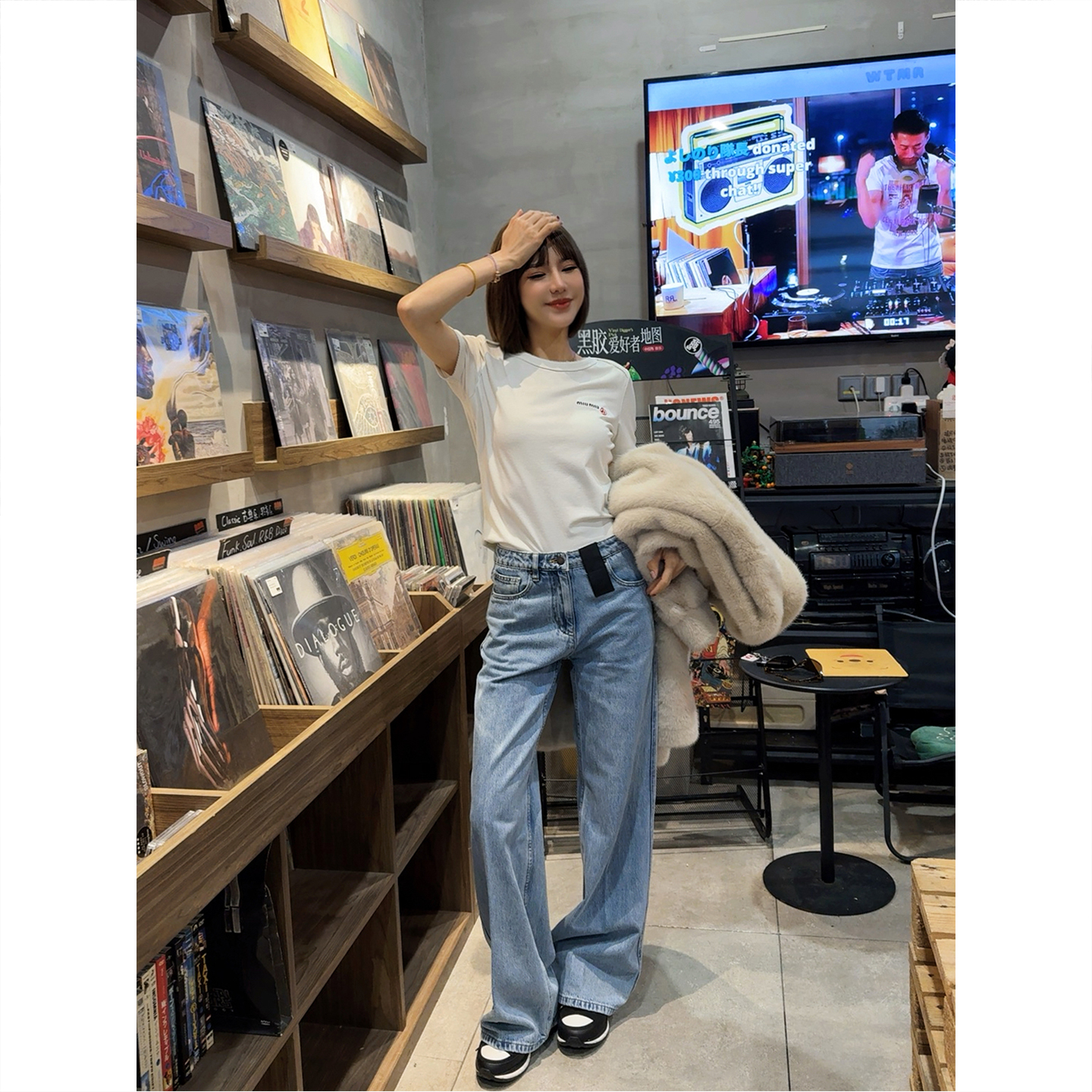 津巴布韦长绒棉中线阔腿牛仔裤女