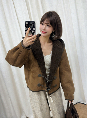 ASBR 原C料！刘浩存同款~美拉德连帽加绒外套25冬新品复古牛角扣