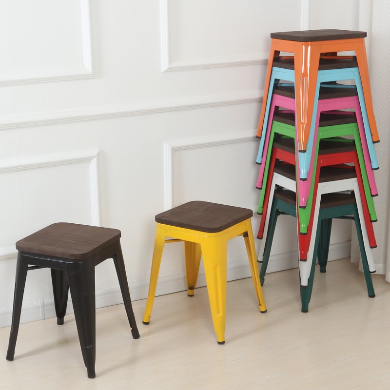 复古铁艺凳简约实木休闲椅金属凳咖啡椅时尚餐桌凳饭店椅铁皮凳子