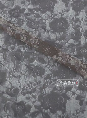 深灰色晕染玫瑰印花雪纺布料 加捻垂坠感旗袍复古连衣裙服装面料