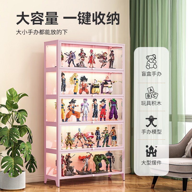 玻璃手办柜客厅陈列展示柜家用模型收藏储物柜钢制收纳架铁皮痛柜