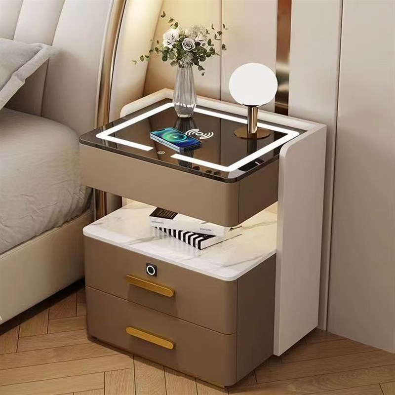 智能床头柜现代轻奢高级感床边柜多功能卧室家用收纳储物柜免安装