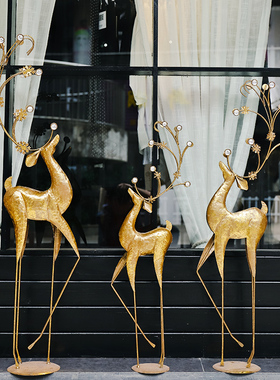 美式复古轻奢鹿网红落地装饰服装店铺橱窗客厅电视机旁玄关大摆件