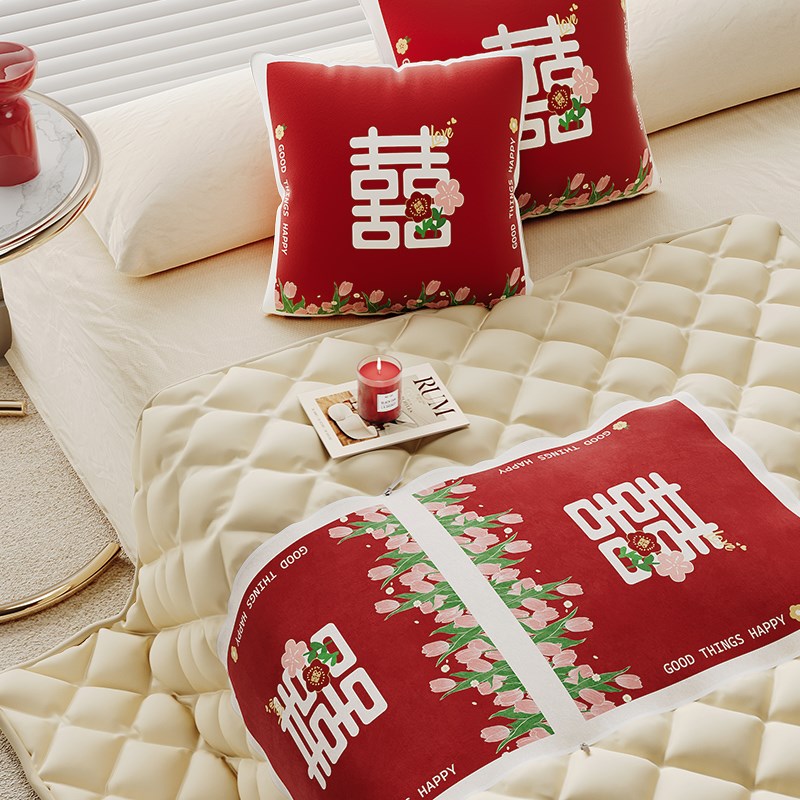 结婚喜庆红色抱枕被子两用二合一折叠汽车载枕头被婚房靠枕被毯子